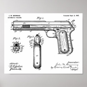 1902 Browning Pistool Patent Art Drawing Print