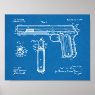 1902 Browning Pistool Patent Art Drawing Print