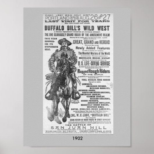 1902 Buffalo Bill's Wilde West Show Ad Poster Afbe (Voorkant)