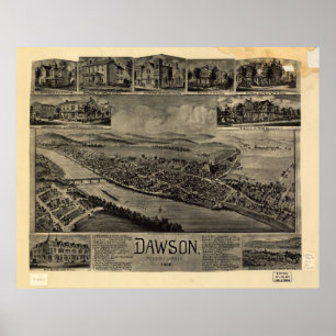 1902 Dawson, PA Birds Eye Uitzicht Panoramic Map Poster