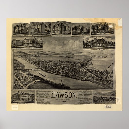 1902 Dawson, PA Birds Eye Uitzicht Panoramic Map Poster (Voorkant)