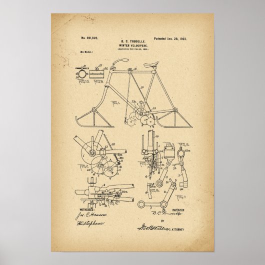 1902 Patent Bicycle Winter velocipede Poster (Voorkant)