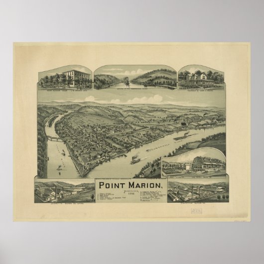 1902 Point Marion, PA Birds Eye Uitzicht Panoramic Poster (Voorkant)