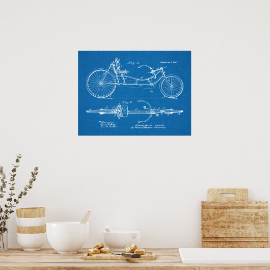 1902  Recumbent Bicycle Patent Blueprint Poster (Keuken)
