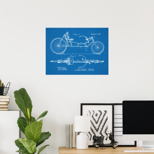 1902  Recumbent Bicycle Patent Blueprint Poster (Thuiskantoor)