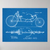 1902  Recumbent Bicycle Patent Blueprint Poster (Voorkant)