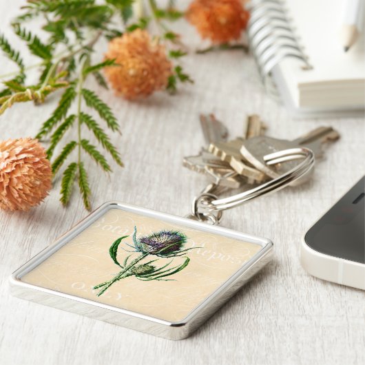 1902 Schots Thistle Antiek Wildflower Sleutelhanger (Zijkant)