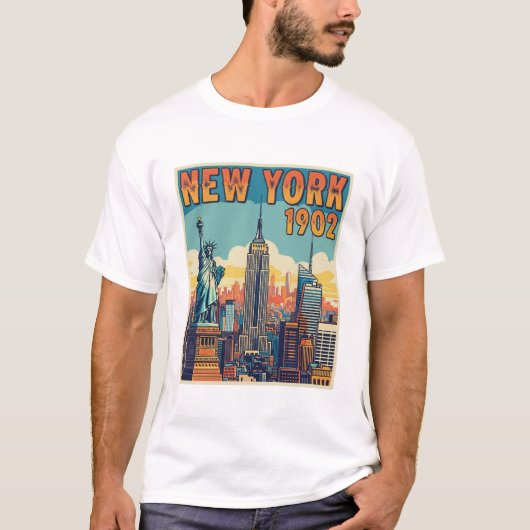 1902 -  Skyline Retro Graphic T-shirt (Voorkant)
