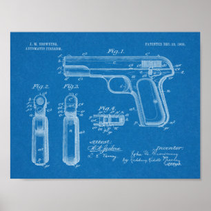 1903 Browning Pistool Patent Art Drawing Print