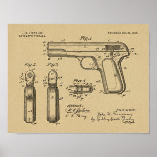 1903 Browning Pistool Patent Art Drawing Print