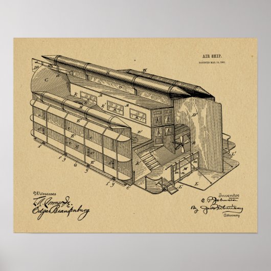 1903 Flying AirShip Patent Art Drawing Print (Voorkant)