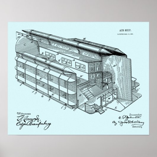 1903 Flying AirShip Patent Art Drawing Print (Voorkant)
