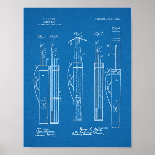 1903 Golf Club Caddy Bag Design Patent Art Print (Voorkant)
