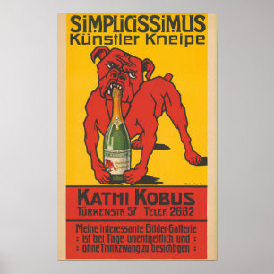 1903 Simplicissimus Vintage Duitse Bulldog Bar Kun Poster