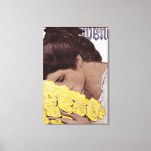 1904 ART NOUVEAU YELLOW ROSES COVERART CANVAS AFDRUK