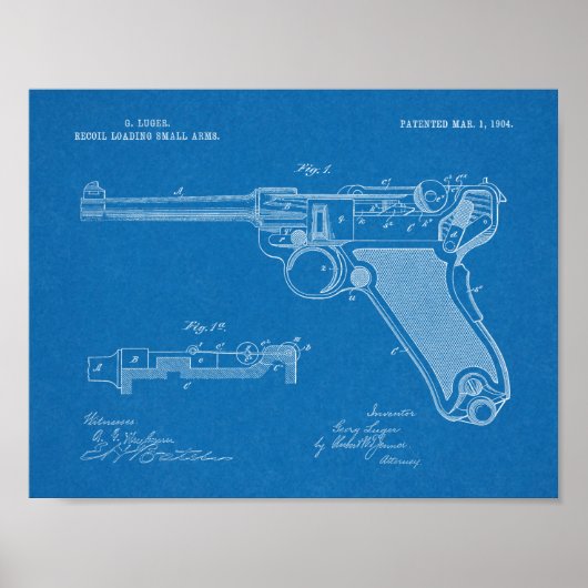 1904 Luger Pistool Patent Art Drawing Print (Voorkant)