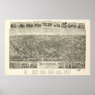 1904 Rutherford, NJ Birds Eye Uitzicht Panoramic M Poster