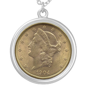 1904 Twintig dollar munten voorzijde of twintig do Zilver Vergulden Ketting