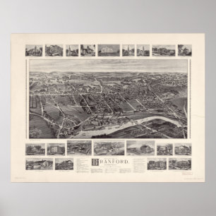 1905 Branford, CT Birds Eye Uitzicht Panoramic Map Poster