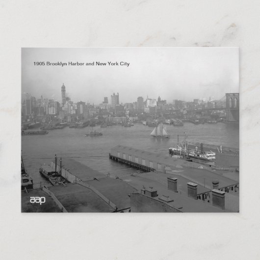 1905 Brooklyn Harbour en New York City Briefkaart (Voorkant)