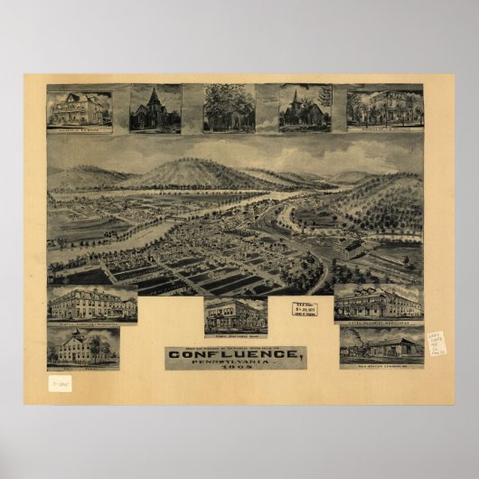 1905 Confluence, PA Birds Eye Uitzicht Panoramic M Poster (Voorkant)