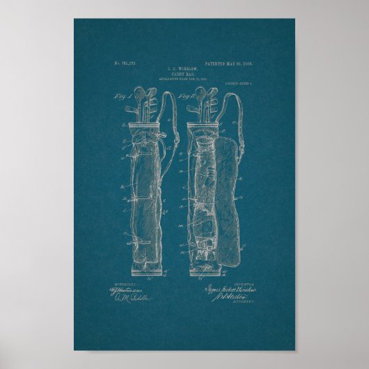 1905  Golf Bag Patent Blueprint Art Print (Voorkant)
