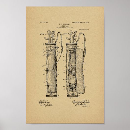1905  Golf Caddy Bag Patent Art Print (Voorkant)