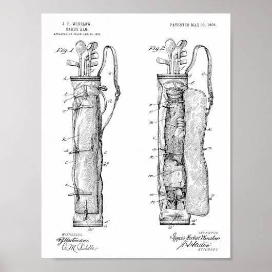 1905 Golf Club Caddy Bag Design Patent Art Print (Voorkant)