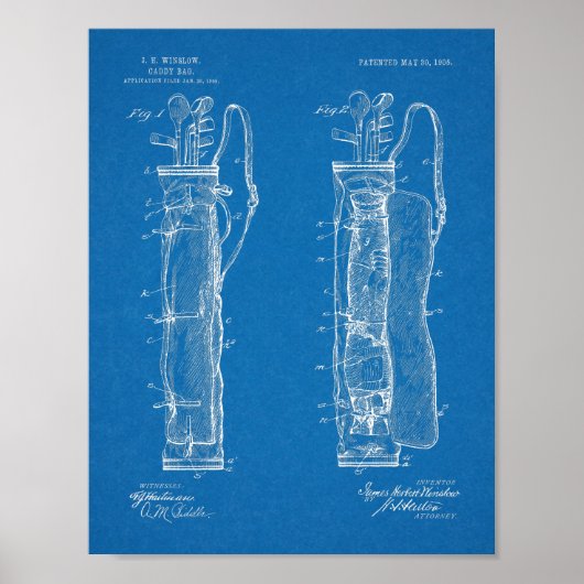 1905 Golf Club Caddy Bag Design Patent Art Print (Voorkant)