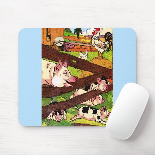 1905 illustratie van varkens en kippen muismat (Met muis)