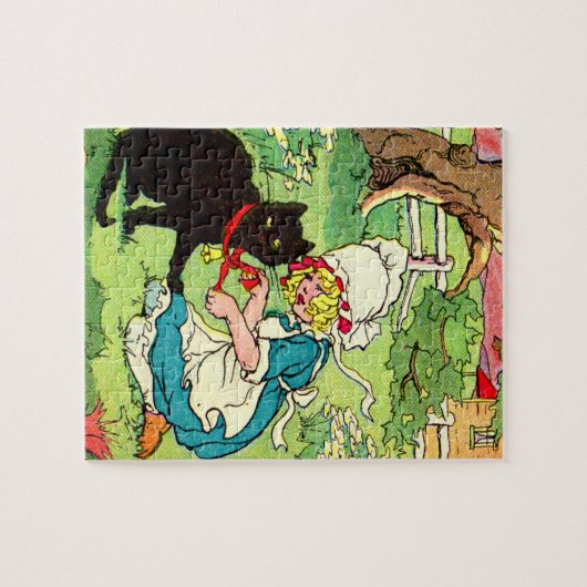 1905 kleine meid zet boeg op haar zwarte kat legpuzzel (Horizontaal)