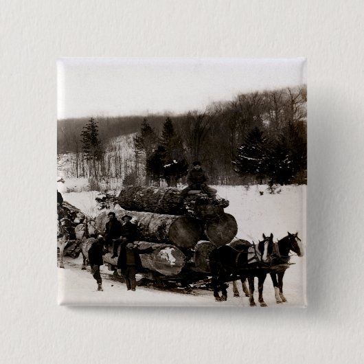 1905 Lumberjacks op het werk Vierkante Button 5,1 Cm (Voorkant)