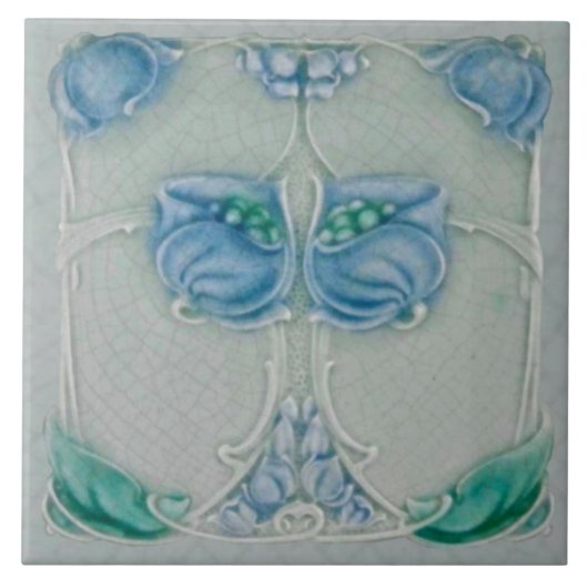 1905 Marsden Art Nouveau Blue Floral Repro Tile Tegeltje (Voorkant)