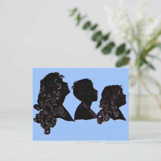 1906 familie silhouette moeder, zoon en dochter briefkaart (Staand voorkant)