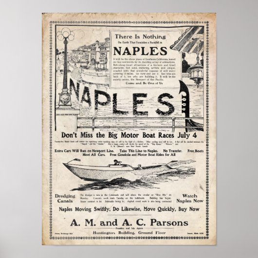  1906 Napels California Construction Print (Voorkant)
