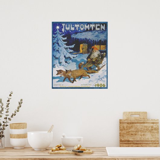 1906 Scandinavische Jultomten in Sleigh Poster (Keuken)