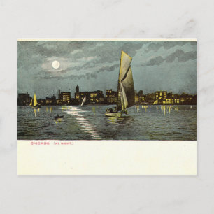 1906 Vintage Chicago bij nacht Briefkaart