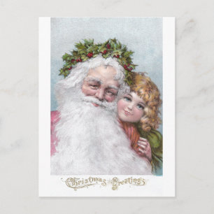 1907 Kerstman met de Kroon en het Meisje van de Feestdagenkaart