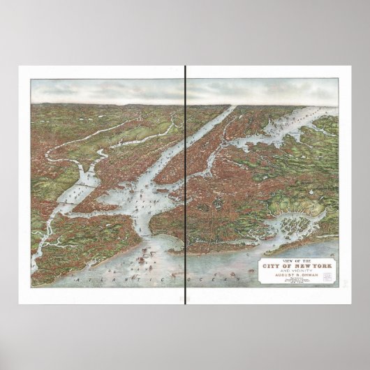1907 New York & Vicinity Birds Eye Panoramic Map Poster (Voorkant)