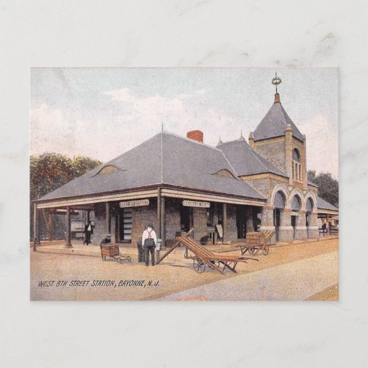 1907 Treinstation, Bayonne, NJ Vintage Briefkaart (Voorkant)