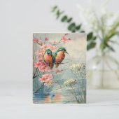 1907 Vintage Kingfishers and Blossoms Briefkaart (Staand voorkant)