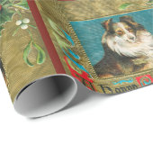  1908 Collie Dogs Gold Happy Kerstmis Cadeaupapier (Rol Hoek)