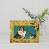  1908 Collie Dogs Gold Happy Kerstmis Gold Folie Feestdagen Briefkaart (Staand Voorkant)