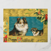 1908 Collie Dogs Gold Happy Kerstmis Gold Folie Feestdagen Briefkaart (Voorkant)