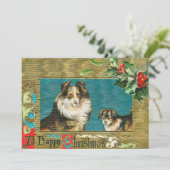  1908 Collie Dogs Gold Happy Kerstmis Kaart (Staand voorkant)