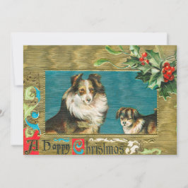  1908 Collie Dogs Gold Happy Kerstmis Kaart