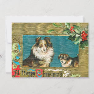  1908 Collie Dogs Gold Happy Kerstmis Kaart