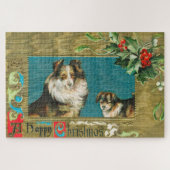  1908 Collie Dogs Gold Happy Kerstmis Legpuzzel (Horizontaal)