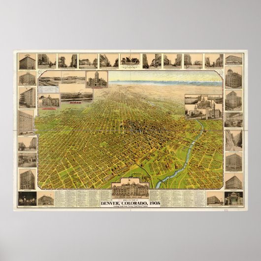 1908 Denver CO Birds Eye Uitzicht Panoramic Map Poster (Voorkant)