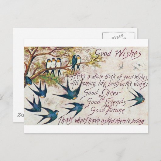 1908 Goede wensen Blauwe vogels Briefkaart (Voorkant / Achterkant)